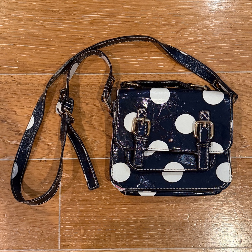 Kids Navy Polka Dot Crossbody Bag with Gold Buckles